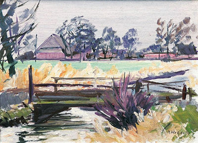 A country house with a bridge