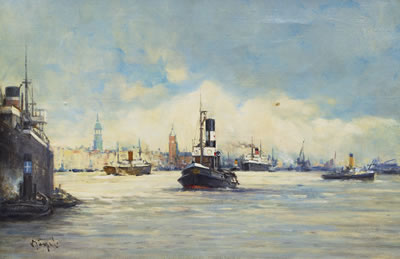 Ships in Hamburg harbour by Oscar Bogel - Auction record, sale price, and art valuation. Compare with similar artists and explore comparable artworks.