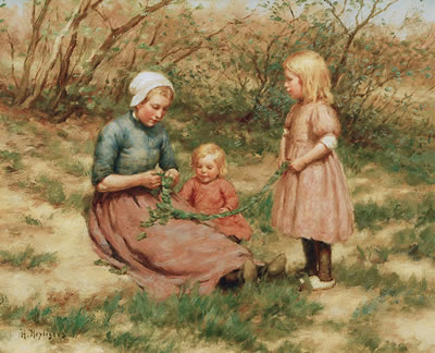 A young maidservant binding a garland for two girls by Hendrik Heyligers - Auction record, sale price, and art valuation. Compare with similar artists and explore comparable artworks.
