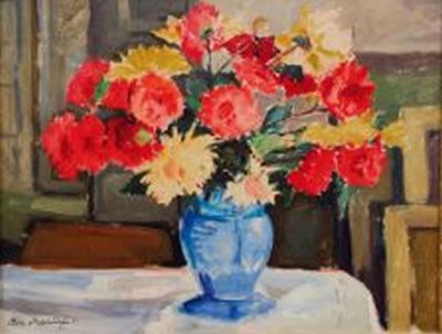 Blumenstrauß in blauer Vase by Arnold Hartleff - Auction record, sale price, and art valuation. Compare with similar artists and explore comparable artworks.