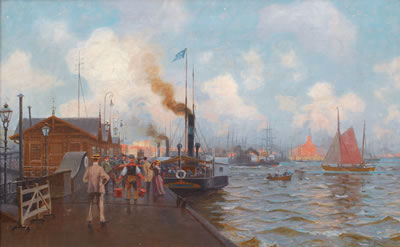 The old Landungsbrücken with paddle steamer