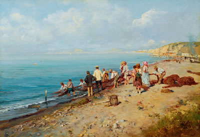 Spaziergänger und Fischer an der Küste von Amalfi by Giuseppe Giardiello - Auction record, sale price, and art valuation. Compare with similar artists and explore comparable artworks.