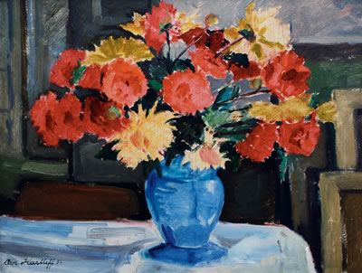 Flowers in a blue vase by Arnold Hartleff - Auction record, sale price, and art valuation. Compare with similar artists and explore comparable artworks.