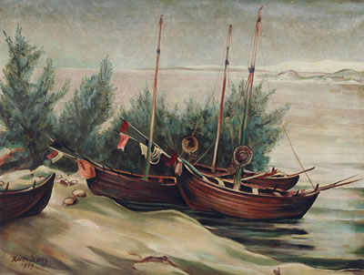 Fisherboats on the Courland Spit by Herm Dienz - Auction record, sale price, and art valuation. Compare with similar artists and explore comparable artworks.
