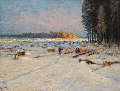 Sample artwork by Karl Hanns Taeger (1856 - 1937), known for mountain scene painting, animals in snow - View similar artists and auction records