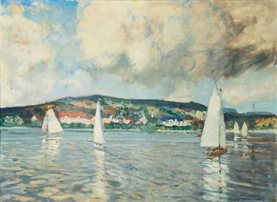 Sailing Boats in an idyllic Landscape by Walter Geffcken - Auction record, sale price, and art valuation. Compare with similar artists and explore comparable artworks.