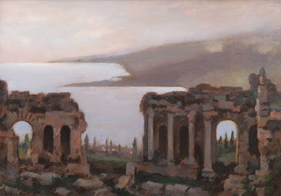 The Greek Theatre in Taormina on Sicily by Adolf Leonhard Muller-Cassel - Auction record, sale price, and art valuation. Compare with similar artists and explore comparable artworks.