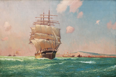 Tall Ship and Steamship of the Hamburg Süd off the Coast of Dover by Robert Schmidt-Hamburg - Auction record, sale price, and art valuation. Compare with similar artists and explore comparable artworks.