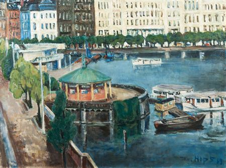 View over the Inner Alster in Hamburg by Tom Hops - Auction record, sale price, and art valuation. Compare with similar artists and explore comparable artworks.
