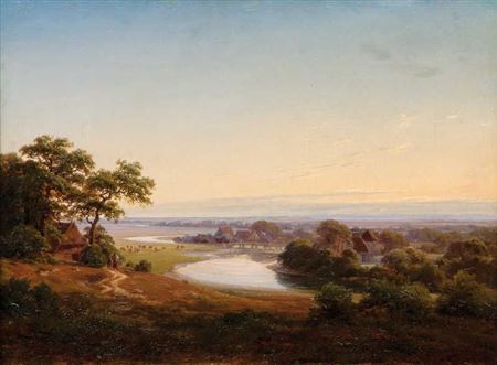 Evening Mood by the River by Johann Georg Haeselich - Auction record, sale price, and art valuation. Compare with similar artists and explore comparable artworks.
