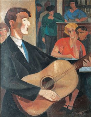 Guitar Player in a Bar by Willi Voss - Auction record, sale price, and art valuation. Compare with similar artists and explore comparable artworks.