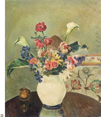 Flowers in a Blue and White Vase