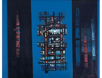 An Abstract Composition in Blue, Red and Black