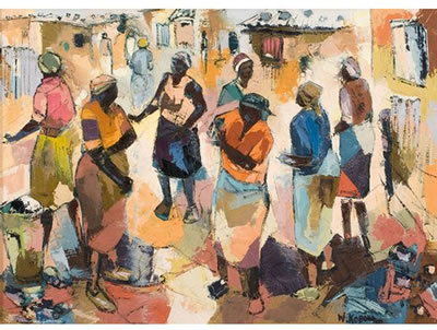 Women in a Township by Welcome Mandla Koboka - Auction record, sale price, and art valuation. Compare with similar artists and explore comparable artworks.