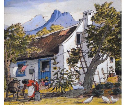 Women and Children by a Cape Cottage