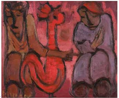 Two Figures with a Chicken