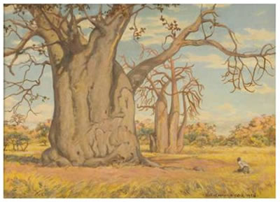 An Extensive Landscape with a Baobab and a Crouching Man