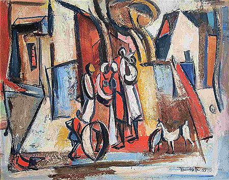 Township Scene with Children and Chickens