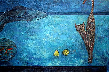 Sample artwork by Didier Lourenco (Born 1968), known for colorful and emotive paintings depicting scenes of daily life - View similar artists and auction records
