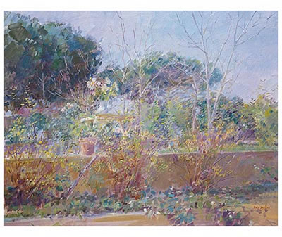 Jardín con pinos