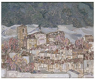 Pueblo bajo la montaña