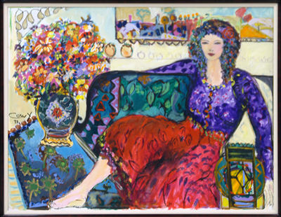 WOMAN WITH VASE AND FLOWERS