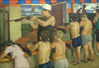 Shooting Gallery by Jane Fisher - Auction record, sale price, and art valuation. Compare with similar artists and explore comparable artworks.