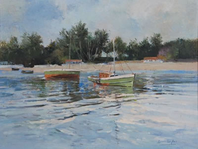GREEN BOATS BY THE SHORE