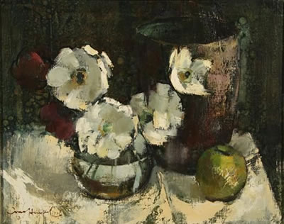 STILL LIFE WITH FLOWERS AND A GREEN APPLE