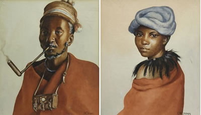 MAN WITH A LONG PIPE and WOMAN WITH A BLUE DOEK, two