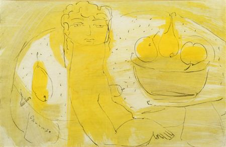 YELLOW FIGURE WITH FRUIT