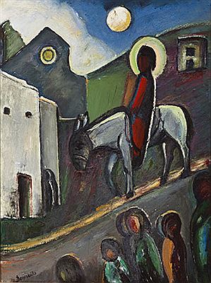 CHRIST ENTERING JERUSALEM RIGHT (sic) by Pranas Domsaitis - Auction record, sale price, and art valuation. Compare with similar artists and explore comparable artworks.