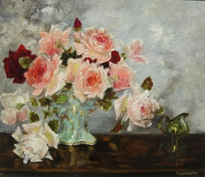 ROSES IN A CERAMIC VASE