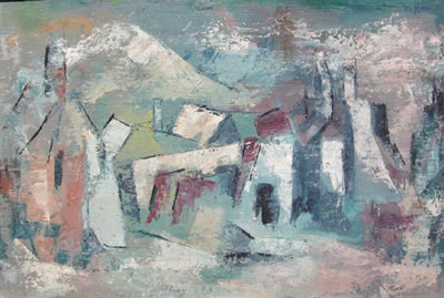 ABSTRACT LANDSCAPE WITH HOUSES by Matthew Whippman - Auction record, sale price, and art valuation. Compare with similar artists and explore comparable artworks.
