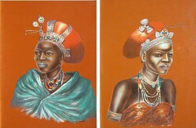 TWO AFRICAN WOMEN IN TRADITIONAL DRESS, a pair (2)