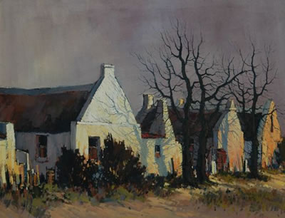 WINTER LANDSCAPE WITH TREES AND HOUSES