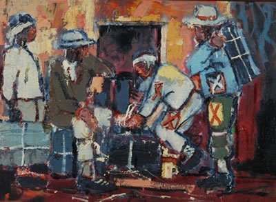 Sample artwork by Ephraim Mojalefa Ngatane (1938 - 1971), known for townlife genre painting, abstractions - View similar artists and auction records