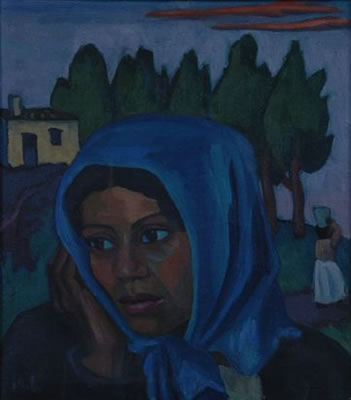 WOMAN WITH A BLUE HEADSCARF