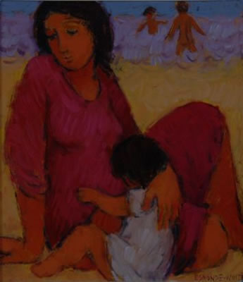 MOTHER AND CHILD ON THE BEACH