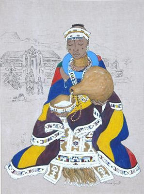 NDEBELE WOMAN HOLDING A CALABASH