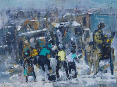 TOWNSHIP CHILDREN DANCING IN THE SNOW, SOWETO by Ephraim Mojalefa Ngatane - Auction record, sale price, and art valuation. Compare with similar artists and explore comparable artworks.