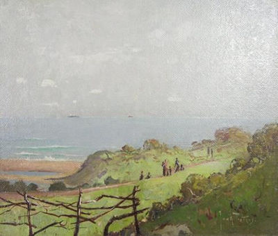 A VIEW OF THE OCEAN FROM A HILL