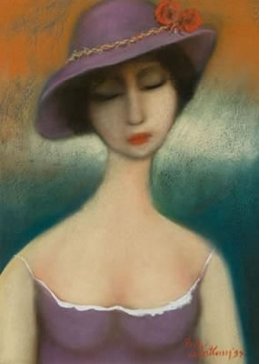 PORTRAIT OF A WOMAN IN A PURPLE HAT