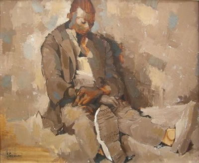 MAN RESTING AGAINST A WALL