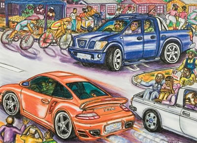 A BUSY TOWNSHIP STREET SCENE
