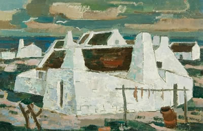 WHITE COTTAGES IN THE SAND, ARNISTON by Alfred Frederic Krenz - Auction record, sale price, and art valuation. Compare with similar artists and explore comparable artworks.