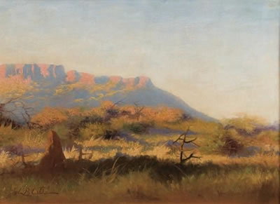 LANDSCAPE WITH ANTHILL,TREES AND MOUNTAINS