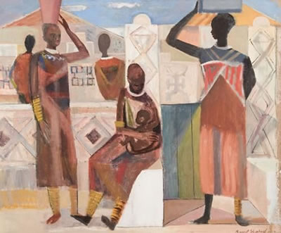 YOUNG NDEBELE WOMAN IN A VILLAGE SETTING