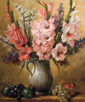 STILL LIFE WITH GLADIOLI AND FRUIT