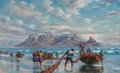 FISHERMEN ON A CAPE BEACH